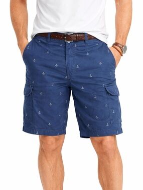 G.H. Bass Co. Navy W/ Anchors Sail 100% Cotton Mens Cargo Shorts Size 40